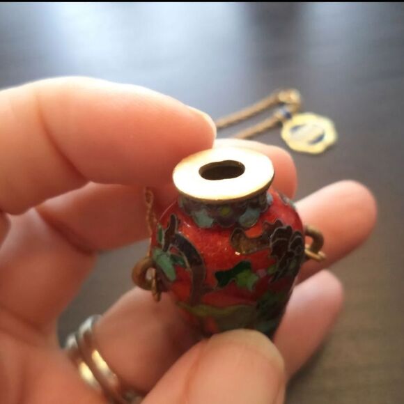 STUNNING VINTAGE ESTATE CLOISONNE FLOWER URN 25" NECKLACE - Picture 4 of 4